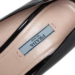 Pre Owned Prada Black Patent Peep-Toe Bow Detail Wedge Pumps Size 39.5