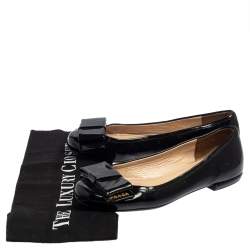 Pre Owned Prada Black Patent Leather Bow Ballet Flats Size 35