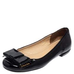 Pre Owned Prada Black Patent Leather Bow Ballet Flats Size 35