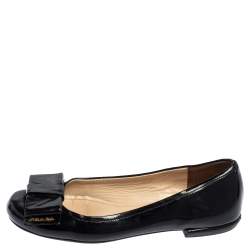 Pre Owned Prada Black Patent Leather Bow Ballet Flats Size 35