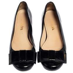 Pre Owned Prada Black Patent Leather Bow Ballet Flats Size 35