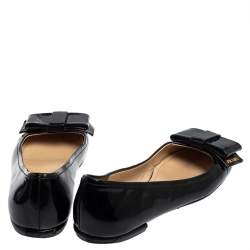 Pre Owned Prada Black Patent Leather Bow Ballet Flats Size 35
