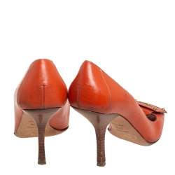 Pre Owned Prada Orange Leather Peep Toe Pumps Size 37.5