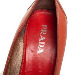 Pre Owned Prada Orange Leather Peep Toe Pumps Size 37.5