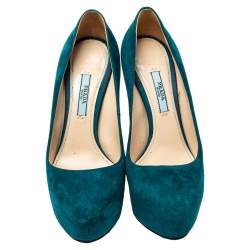 Pre Owned Prada Blue Suede Platform Pumps Size 36