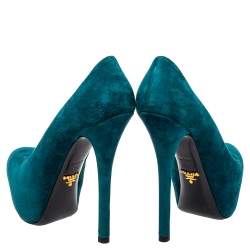 Pre Owned Prada Blue Suede Platform Pumps Size 36