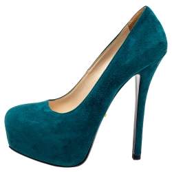 Pre Owned Prada Blue Suede Platform Pumps Size 36