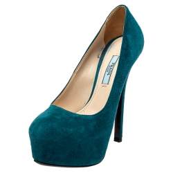 Pre Owned Prada Blue Suede Platform Pumps Size 36