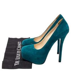 Pre Owned Prada Blue Suede Platform Pumps Size 36