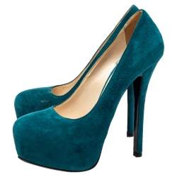 Pre Owned Prada Blue Suede Platform Pumps Size 36