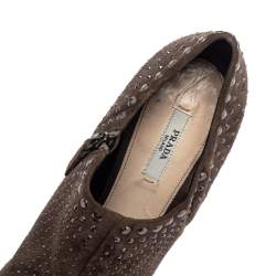 Prada Brown Embellished Suede Round Toe Booties Size 39.5