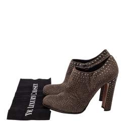Prada Brown Embellished Suede Round Toe Booties Size 39.5