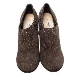 Prada Brown Embellished Suede Round Toe Booties Size 39.5
