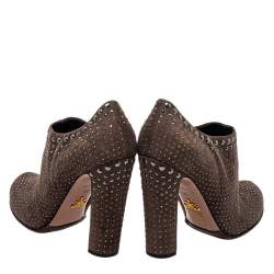 Prada Brown Embellished Suede Round Toe Booties Size 39.5