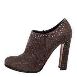 Prada Brown Embellished Suede Round Toe Booties Size 39.5