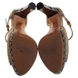 Pre Owned Prada Gold/Silver Leather Ankle Strap Sandals Size 39