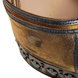 Pre Owned Prada Gold/Silver Leather Ankle Strap Sandals Size 39