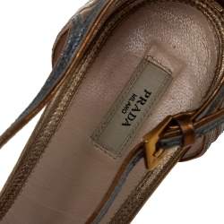 Pre Owned Prada Gold/Silver Leather Ankle Strap Sandals Size 39