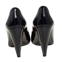 Pre Owned Prada Metallic Olive Green/Black Patent Leather Block Heel Pumps Size 39.5