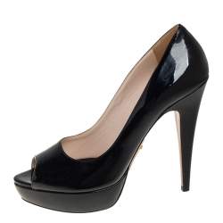 Pre Owned Prada Black Patent Leather Peep Toe Platform Pumps Size 40