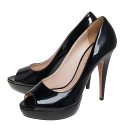 Pre Owned Prada Black Patent Leather Peep Toe Platform Pumps Size 40