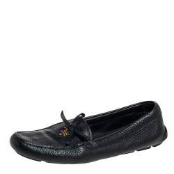 Pre Owned Prada Black Leather Slip On Loafers Size 41 