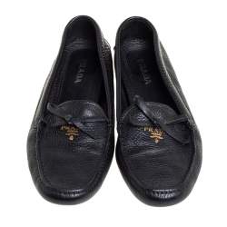 Pre Owned Prada Black Leather Slip On Loafers Size 41 