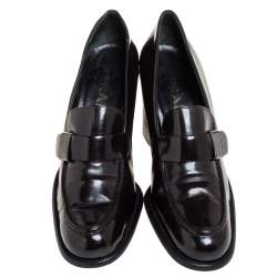 Pre Owned Prada Brown Patent Leather Loafer Pumps Size 40