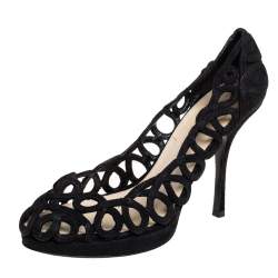 Prada Black Suede Cutout  Pumps Size 38