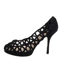 Prada Black Suede Cutout  Pumps Size 38