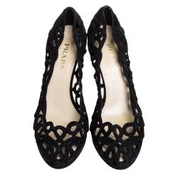 Prada Black Suede Cutout  Pumps Size 38