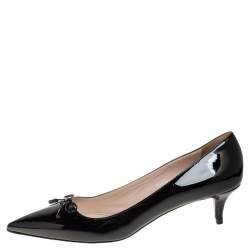 Pre Owned Prada Black Patent Leather Bow Pointed Toe Pumps Size 41