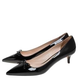 Pre Owned Prada Black Patent Leather Bow Pointed Toe Pumps Size 41