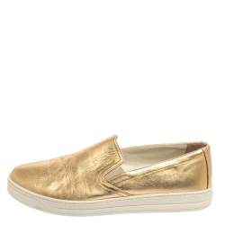 Pre Owned Prada Gold Leather Slip on Sneakers Size 40