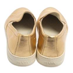 Pre Owned Prada Gold Leather Slip on Sneakers Size 40