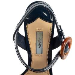 Pre Owned Prada Navy Blue Patent Leather Espadrille Platform Ankle Strap Sandals Size 40