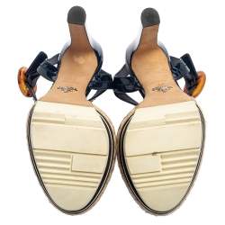 Pre Owned Prada Navy Blue Patent Leather Espadrille Platform Ankle Strap Sandals Size 40