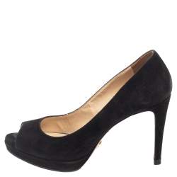 Pre Owned Prada Black Suede Peep Toe Pumps Size 35