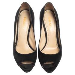 Pre Owned Prada Black Suede Peep Toe Pumps Size 35