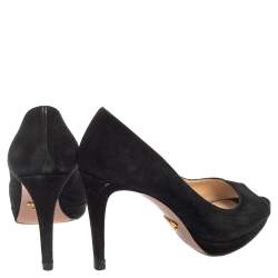 Pre Owned Prada Black Suede Peep Toe Pumps Size 35