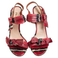 Prada Red/Black Python Embossed Leather Bow Slingback Sandals 38.5