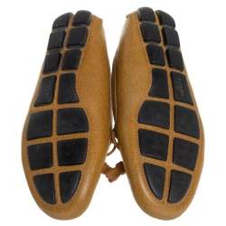 Pre Owned Prada Mustard Yellow Leather Tassel Bow Slip On Loafers Size 41