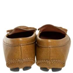 Pre Owned Prada Mustard Yellow Leather Tassel Bow Slip On Loafers Size 41