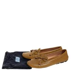 Pre Owned Prada Mustard Yellow Leather Tassel Bow Slip On Loafers Size 41