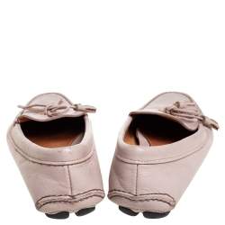 Prada Beige Leather Bow Slip On Loafers Size 38