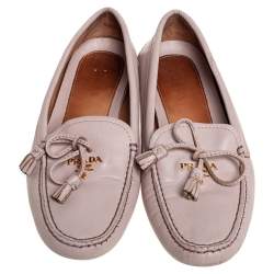 Prada Beige Leather Bow Slip On Loafers Size 38