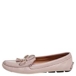 Prada Beige Leather Bow Slip On Loafers Size 38