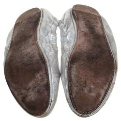 Prada Silver Leather Scrunch Ballet Flats Size 38.5