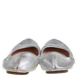 Prada Silver Leather Scrunch Ballet Flats Size 38.5