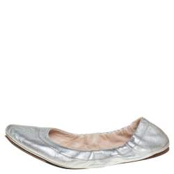 Prada Silver Leather Scrunch Ballet Flats Size 38.5